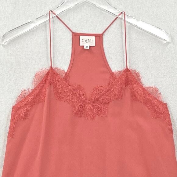 CAMI NYC Racer Silk Camisole Tank Womens XS Peach Pink Lace Trim Spaghetti Strap - Picture 4 of 13